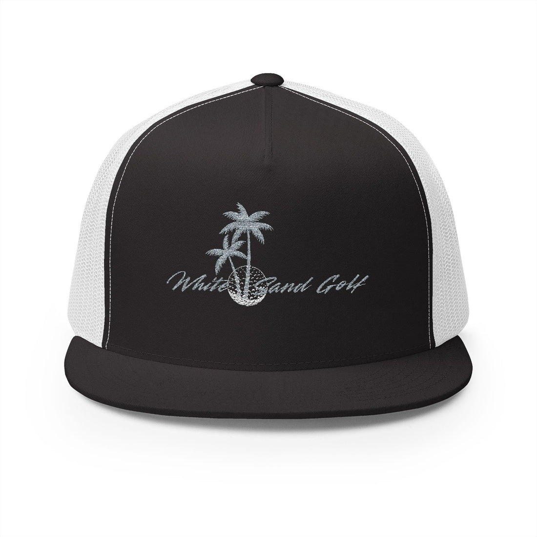 Embroidered 5 Panel Trucker Cap - White Sand Golf, Stylish Summer Hat