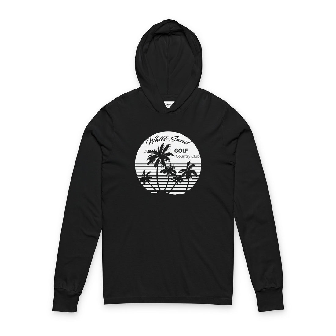 Tropical Golf Hoodie Long Sleeve Tee — "White Sand Golf Country Club" Palm Sunset