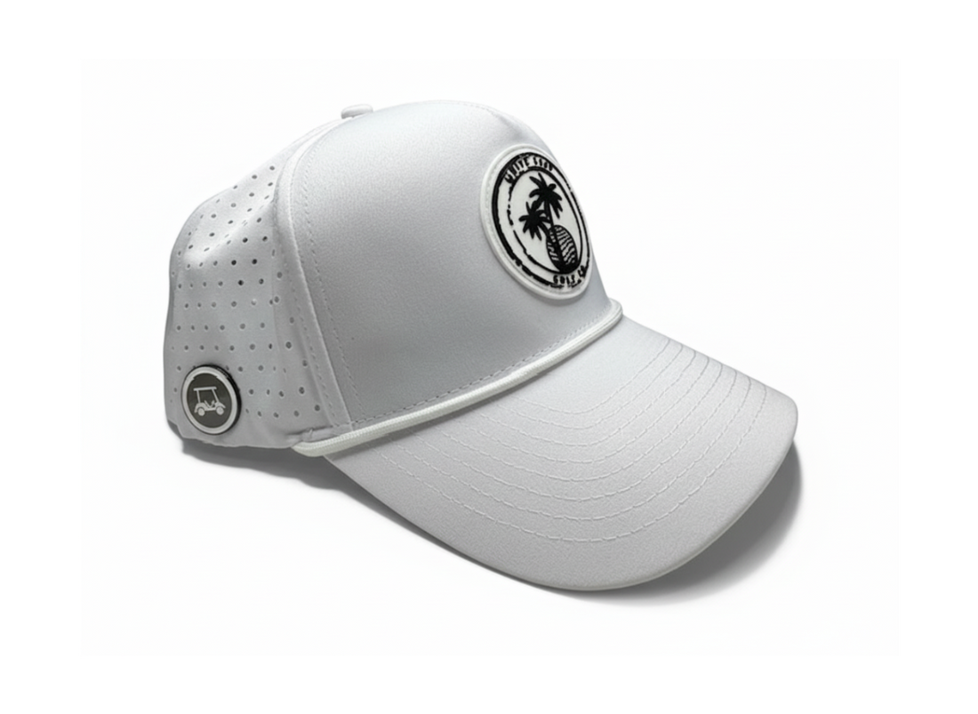 White Sand Golf Performance Rope Hat – Magnetic Marker & Tee Holder