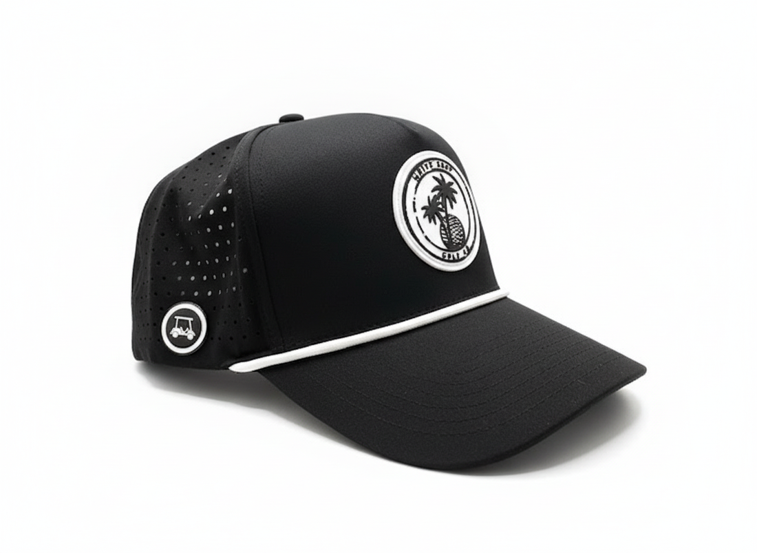 White Sand Golf Performance Rope Hat – Magnetic Marker & Tee Holder